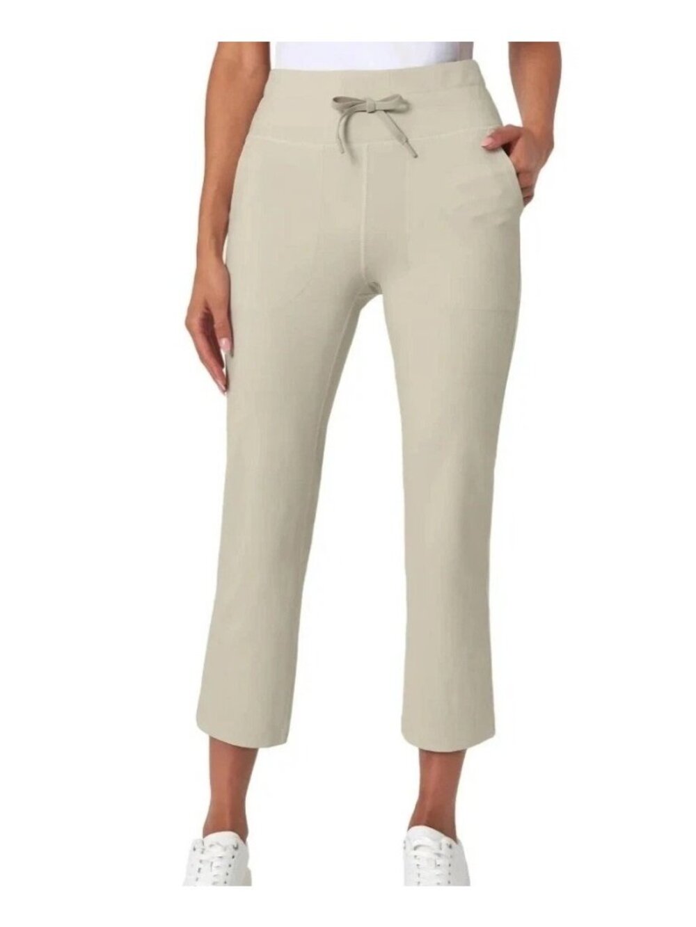 NWT Mondetta Women's S High-Rise Capri With Drawcord Feather Beige